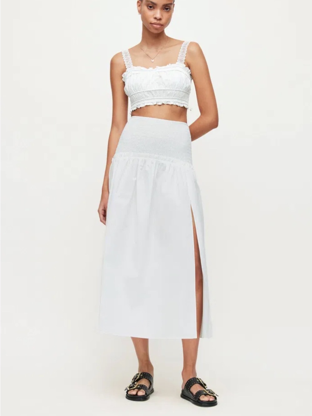 AllSaints White Maxi Skirt with High Side Slit US0
